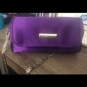 YOUNIQUE Limited Edition Makeup Clutch Bag PURPLE Satin Detachable Silve…